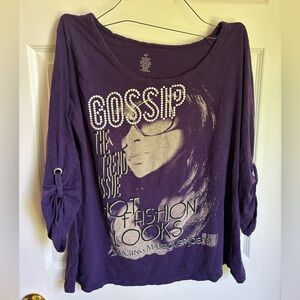 4X Purple Shirt with Graphics, 3/4 Length Sleeves